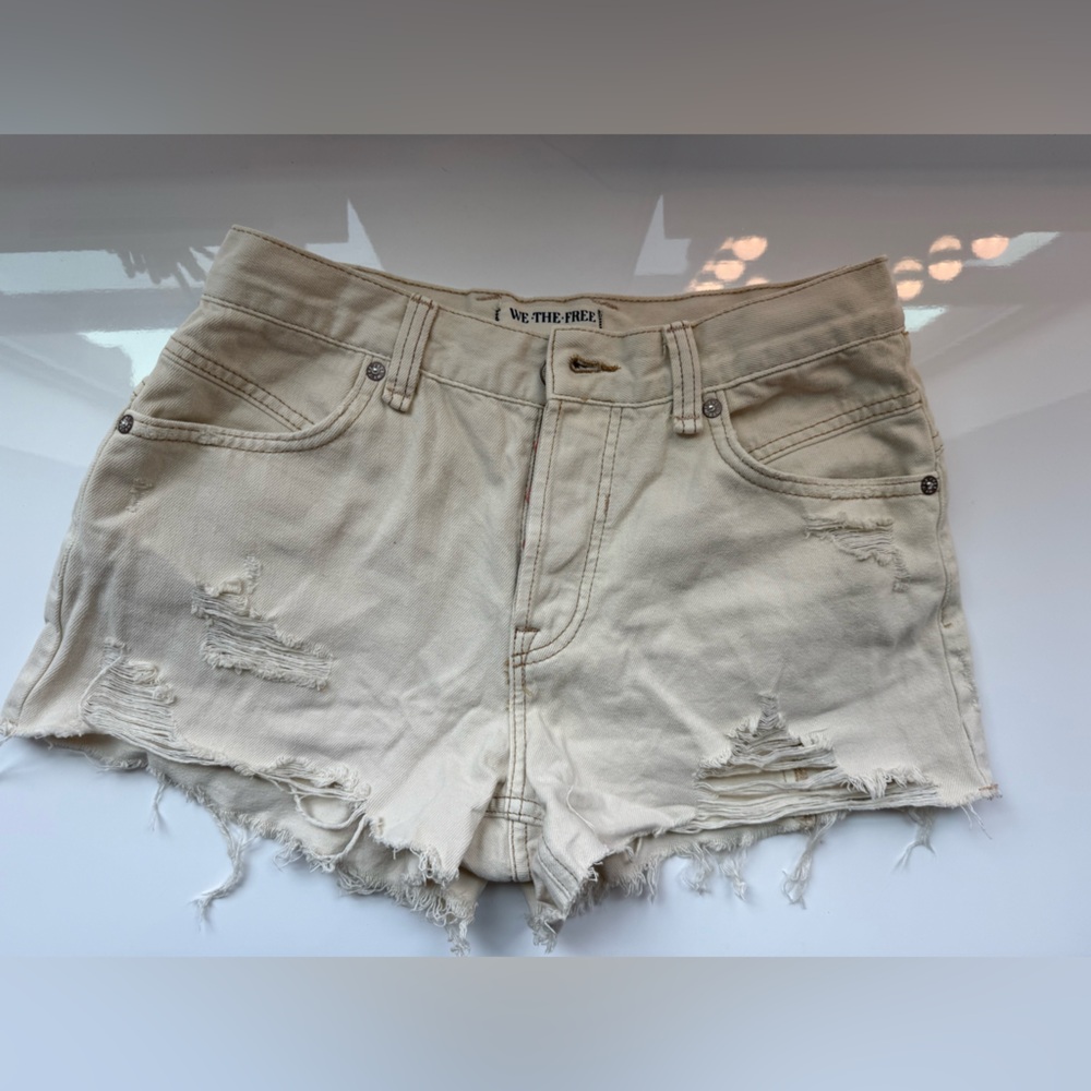 We The Free Ecru Distressed Jean Shorts